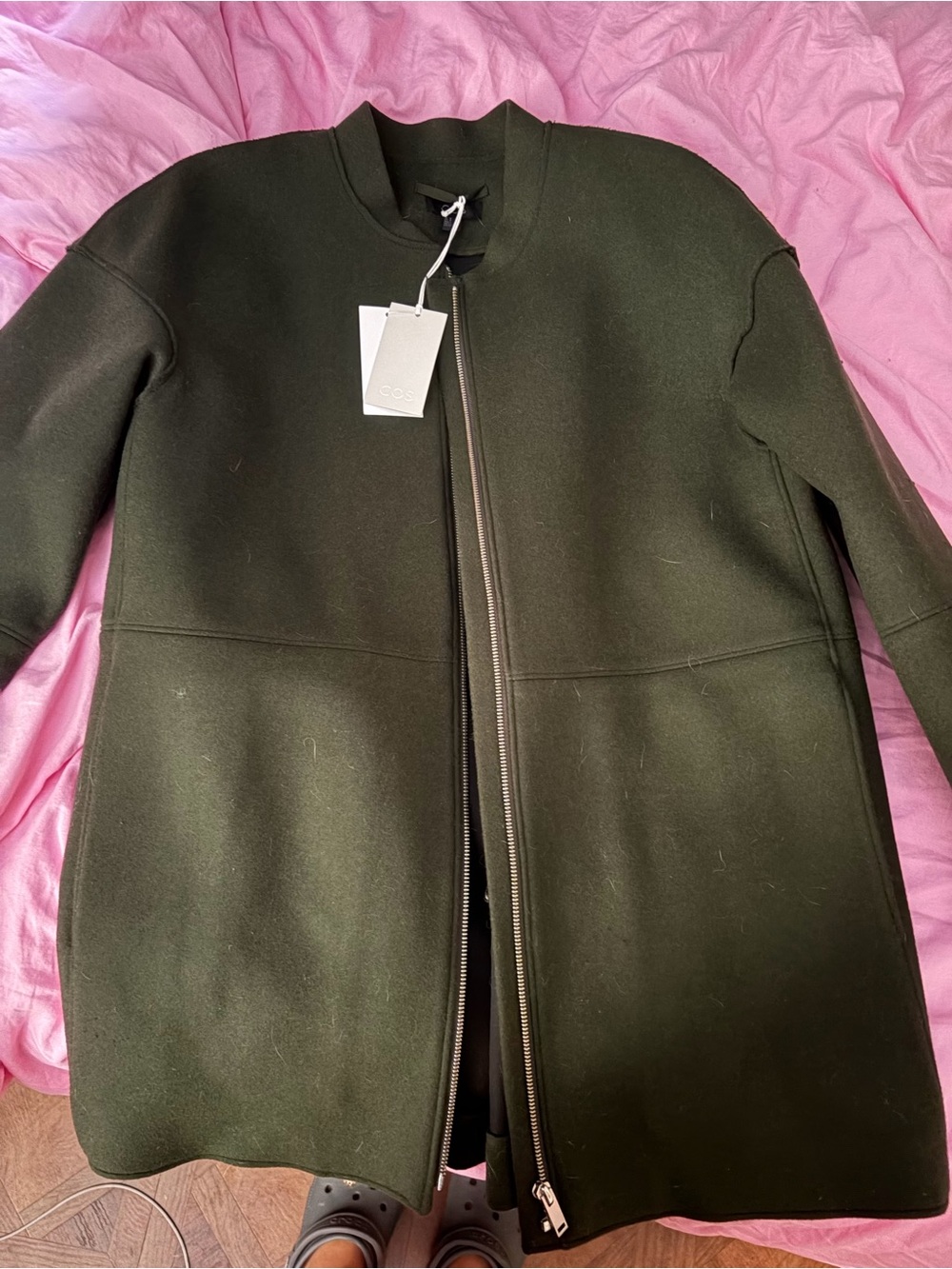 COS Olive Green Zip-Front Pea Coat